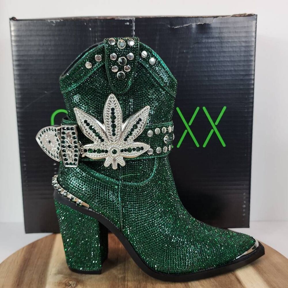 CLUB EXX Sheriff Shine Leaf Buckle Rhinestone Cowboy Boots Women's Size 6 M Doll